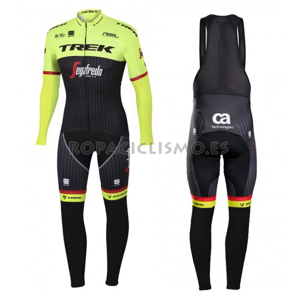 2017 Maillot Trek Segafredo Tirantes Mangas Largas Negro y Amari